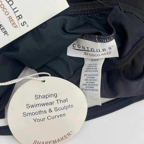 CONTOURS BY COCO REEF Swimsuit Size 10/34D Shapemaker Black NWT Swim Shorts - Picture 6 of 16